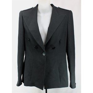 Vintage Armani Women Black Wool Silk Jacket Peak Lapel Italy Size 42 Double Brst